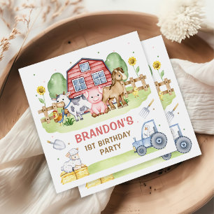Tractor Farm Animals 1st Birthday Napkin