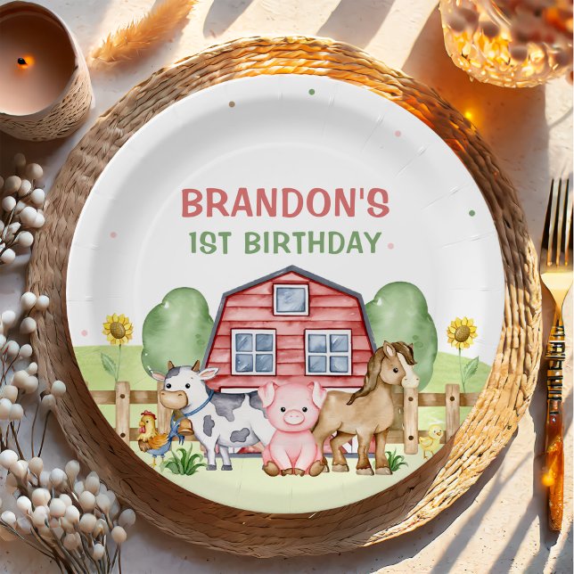 Tractor Farm Animals 1st Birthday Paper Plate (Creator Uploaded)