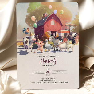 Tractor Farm Birthday Party Animals Barn Invitation