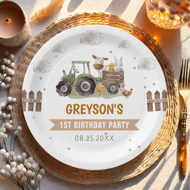 Tractor Farm Birthday Party Animals Barn Paper Plate (Creator Uploaded)