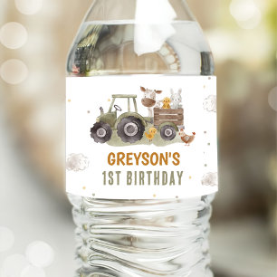Tractor Farm Birthday Party Animals Barn Water Bottle Label