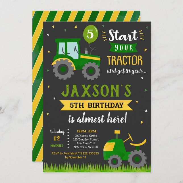 Tractor Farm Birthday Party Invitation (Front/Back)