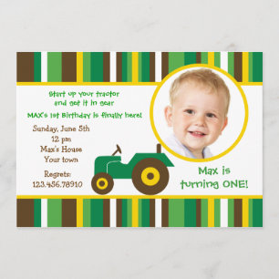 Tractor farm Photo Birthday Party Invitations