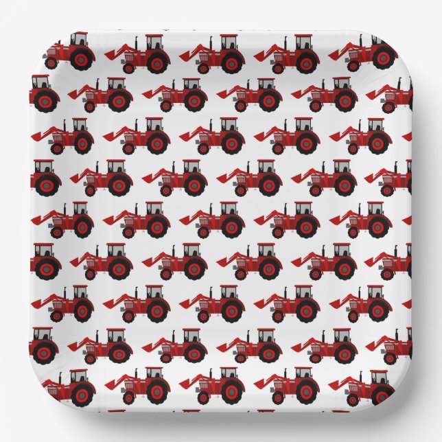 Tractor Farm Red Paper Plate (Front)