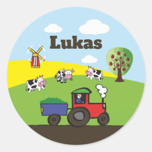 tractor farm round classic round sticker