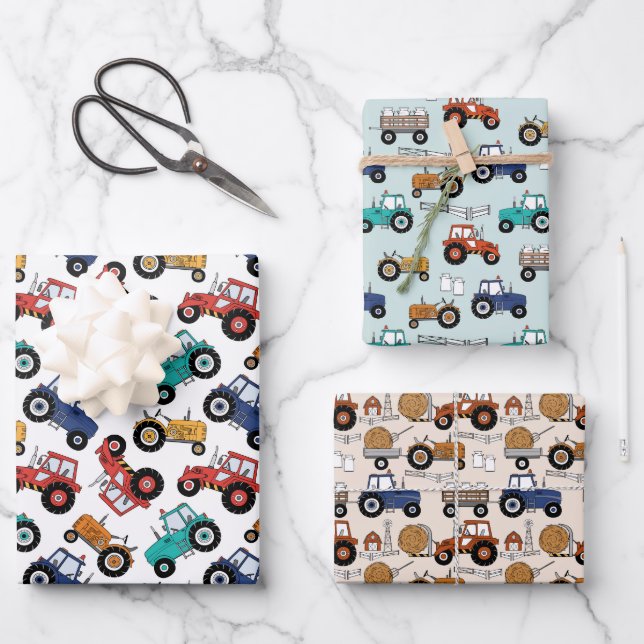 Tractor Farm Wrapping Paper Sheet (Front)