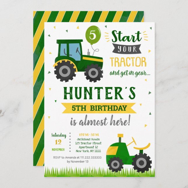 Tractor Farmer Birthday Party Invitation (Front/Back)