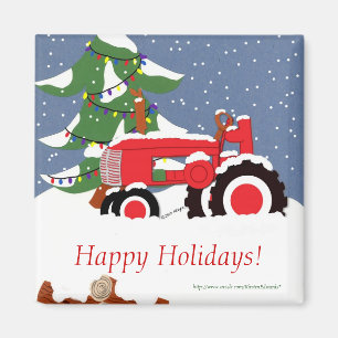 Tractor for Christmas Magnet