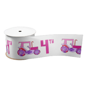 Tractor Fourth Birthday Satin Ribbon