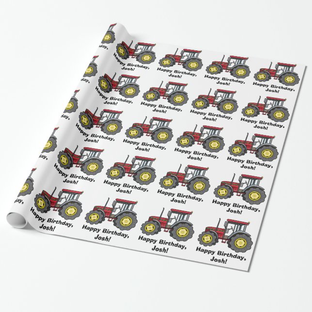 Tractor Happy Birthday Name Customisable Wrapping Paper (Unrolled)