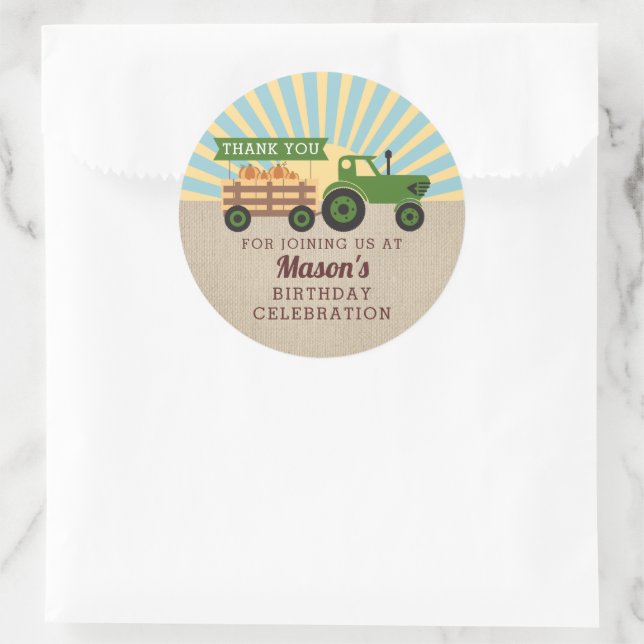 Tractor Hayride Pumpkin Picking Birthday Classic Round Sticker (Bag)