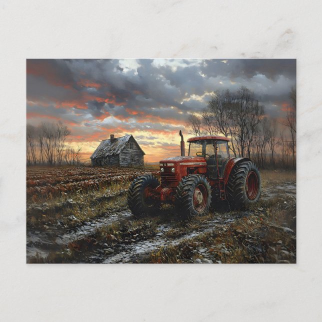 Tractor in a Farm Field Rustic Postcard (Front)