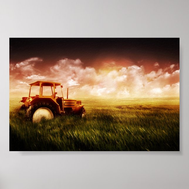 tractor in field poster (Front)