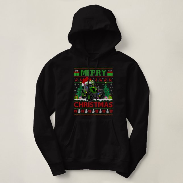 Tractor Lover Xmas Tree Ugly Santa Tractor Christm Hoodie (Design Front)