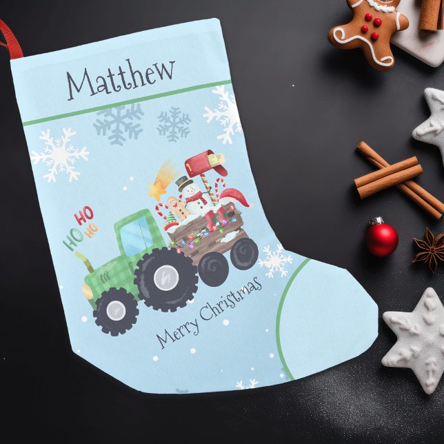 Tractor Merry Christmas Name Small Christmas Stocking (Creator Uploaded)