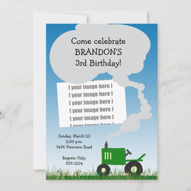 Tractor Party Invitation: Green Tractor, Add Your  Invitation (Front)