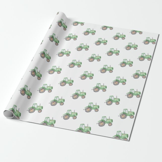 Tractor Party Wrapping Paper | Watercolor Tractor (Unrolled)