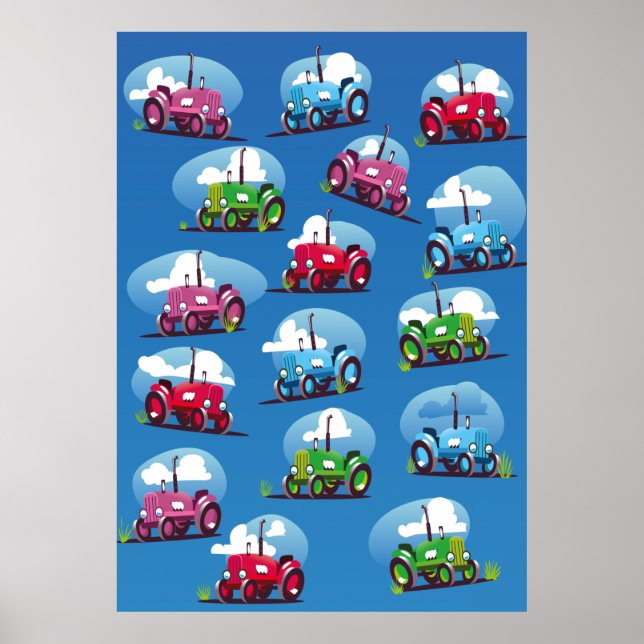 Tractor Pattern (Blue Background) Poster (Front)
