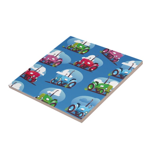 Tractor Pattern (Blue Background) Tile (Side)
