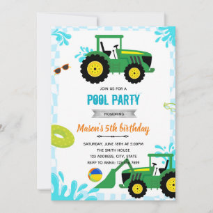 Tractor pool birthday party invitation