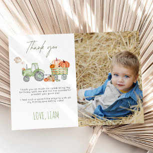 Tractor & Pumpkin Birthday Thank You Photo Card