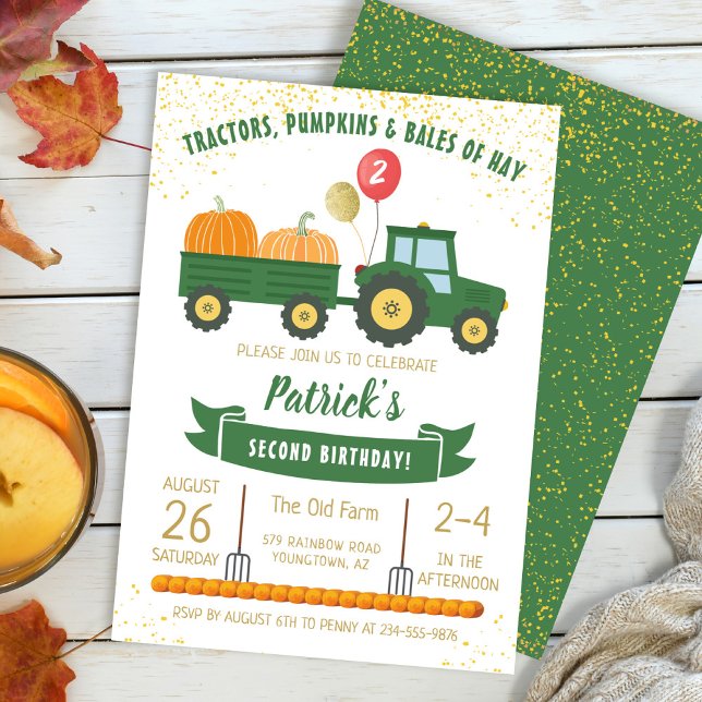 Tractor Pumpkin Fall Autumn Birthday Invitation (Creator Uploaded)