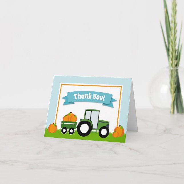 Tractor Pumpkin Thank You Card Folded Note Card (Front)