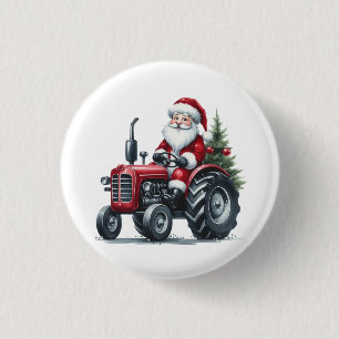 Tractor Santa Button