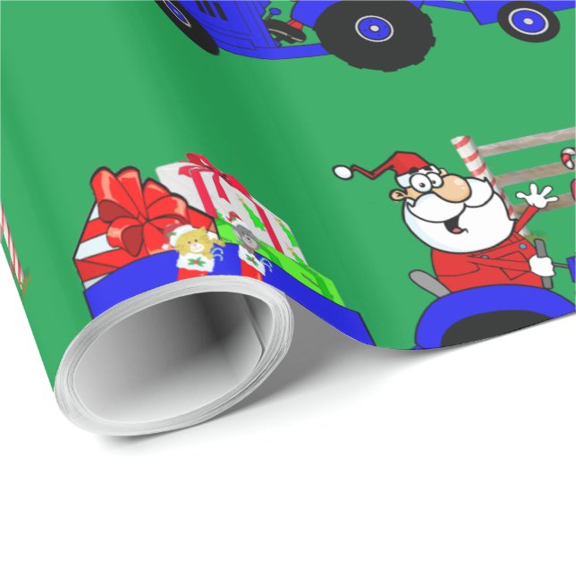 Tractor Santa With Gifts Christmas Wrapping Paper (Roll Corner)