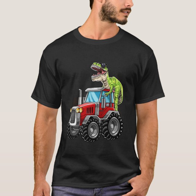 Tractor Saurus Rex T Rex Dinosaur Tractor Birthday T-Shirt (Front)