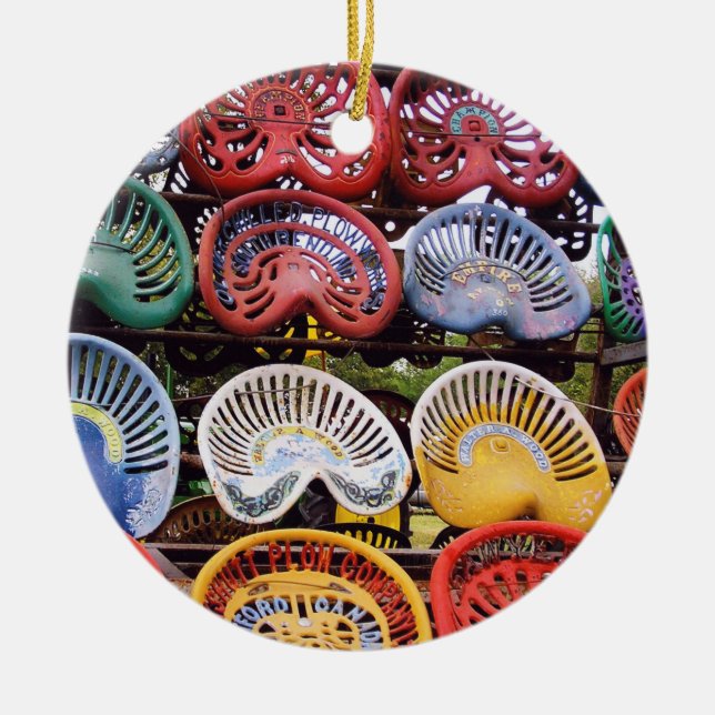 Tractor Seats at Tractor Show Ceramic Tree Decoration (Front)