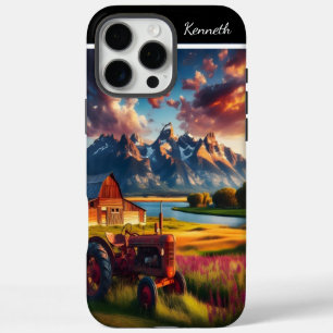 Tractor Sunset in the Mountains iPhone 16 Pro Max Case