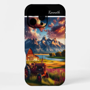 Tractor Sunset in the Mountains iPhone 16 Pro Max Case