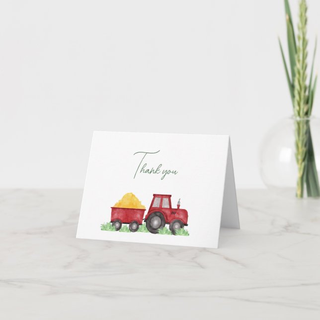Tractor Thank You Card, Barnyard Farm Birthday Card (Front)