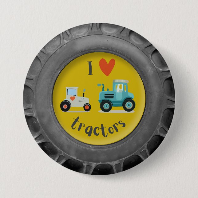 Tractor tire with cute tractors Button (Front)