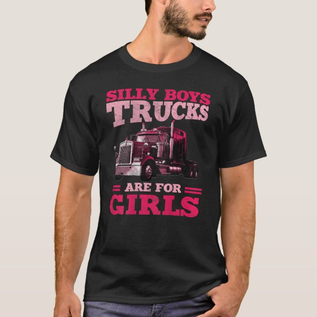 Tractor Trailer 18 Wheeler Design On Back T-Shirt (Front)