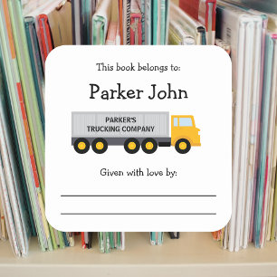 Tractor Trailer Truck children's bookplate Square Sticker