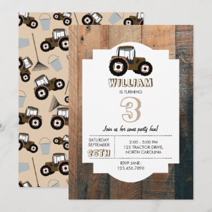 Tractor Truck Pattern Farm Equipment Birthday Invitation