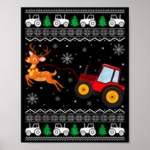 Tractor Ugly Christmas Tree Holiday Funny Xmas Boy Poster