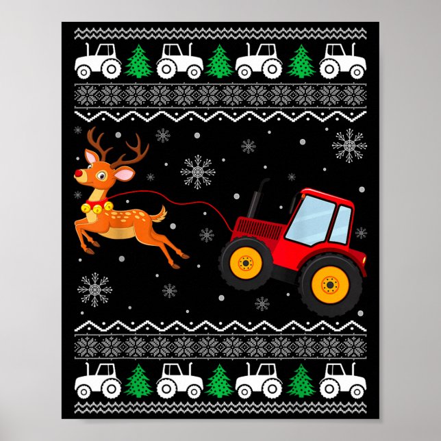 Tractor Ugly Christmas Tree Holiday Funny Xmas Boy Poster (Front)
