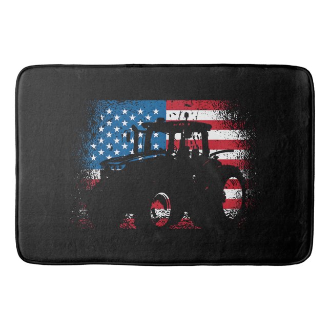 Tractor USA Flag Design for Patriotic Farmer Bath Mat (Front)
