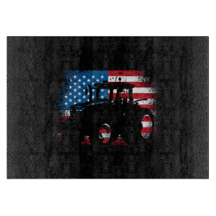 Tractor USA Flag Design for Patriotic Farmer Cutting Board