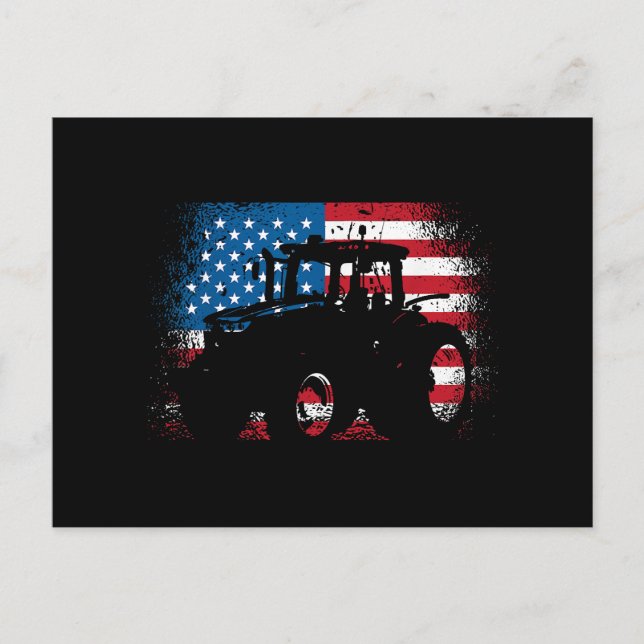 Tractor USA Flag design for Patriotic Farmer Holiday Postcard (Front)