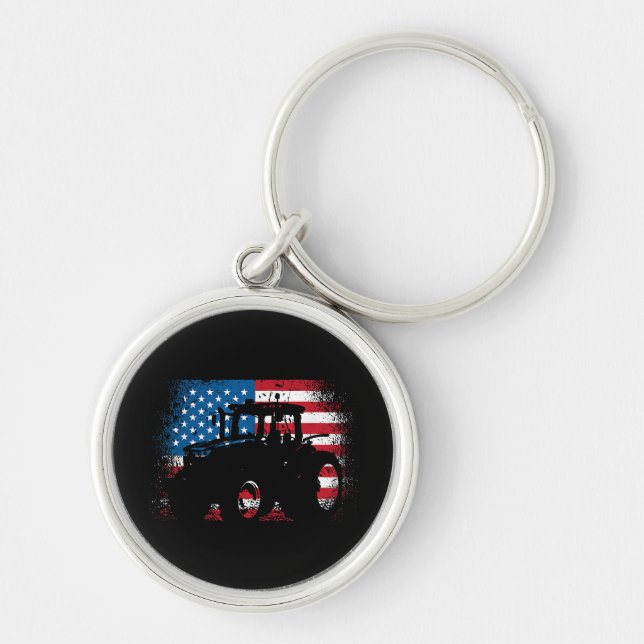 Tractor USA Flag design for Patriotic Farmer Key Ring (Front)