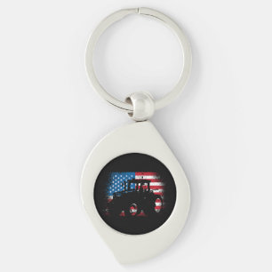Tractor USA Flag design for Patriotic Farmer Key Ring