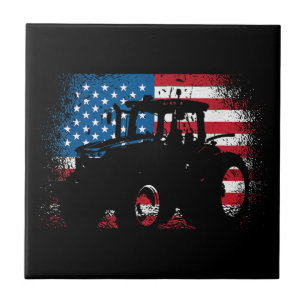 Tractor USA Flag design for Patriotic Farmer Tile