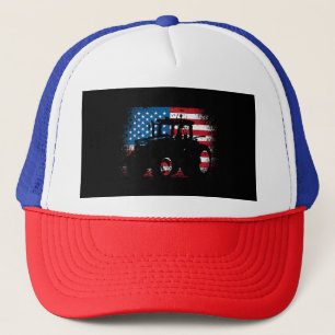 Tractor USA Flag design for Patriotic Farmer Trucker Hat