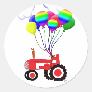 Tractor with Balloons Classic Round Sticker