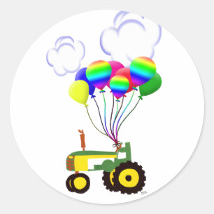 Tractor with Balloons Classic Round Sticker
