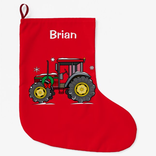 Tractor with Christmas Wreath Large Christmas Stocking (Front)